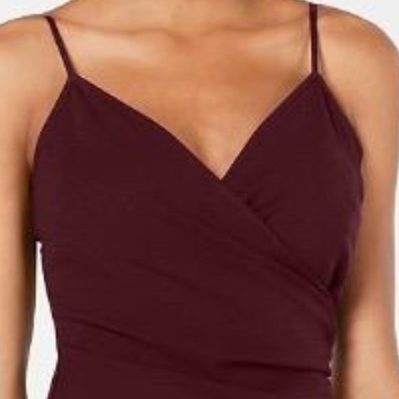 Emerald Sundae Juniors' Wine High Slit Gown Dress - Picture 2 of 10